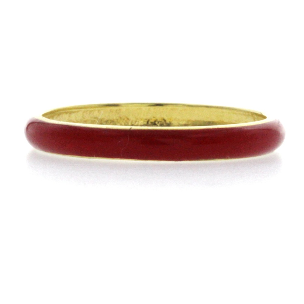 Fancy Red Color Enamel 14K Yellow Gold 3 mm Band